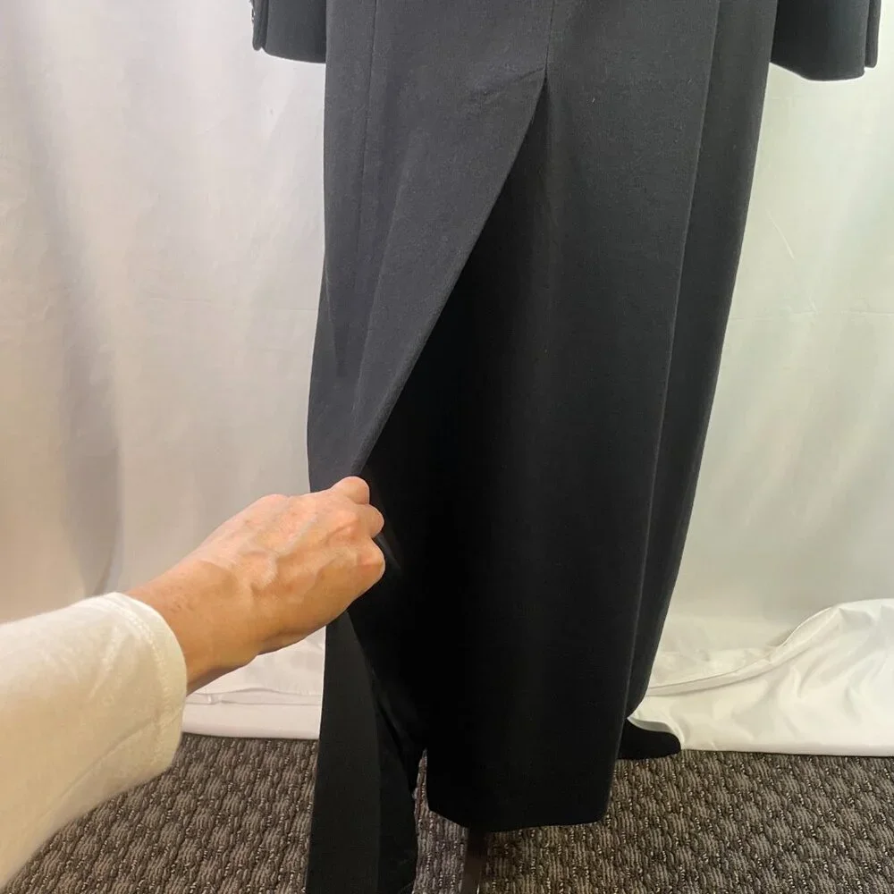 Calvin Klein Maxi Coat Size 12 Vintage 80's Black Double Breast Belt Merino Wool - Picture 5 of 15